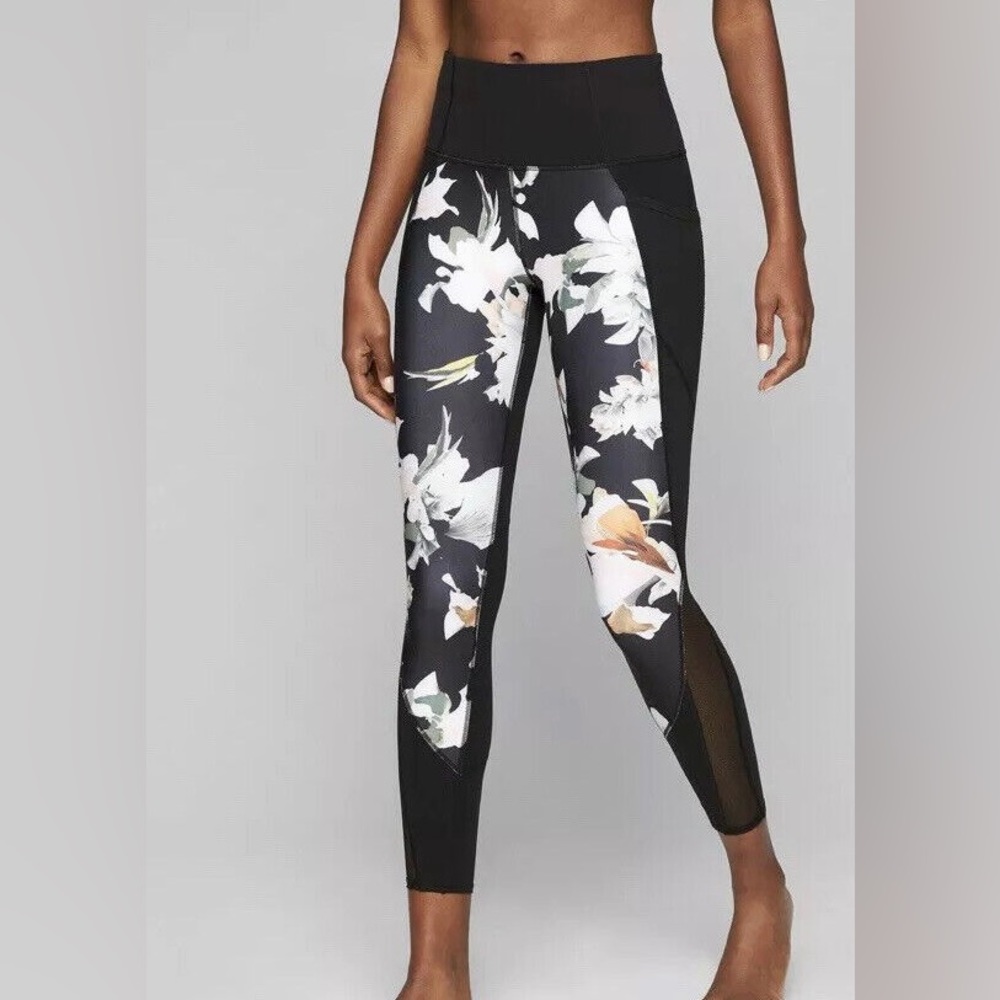 Athleta Blossom Intuition Floral Mesh Leggings Size Small